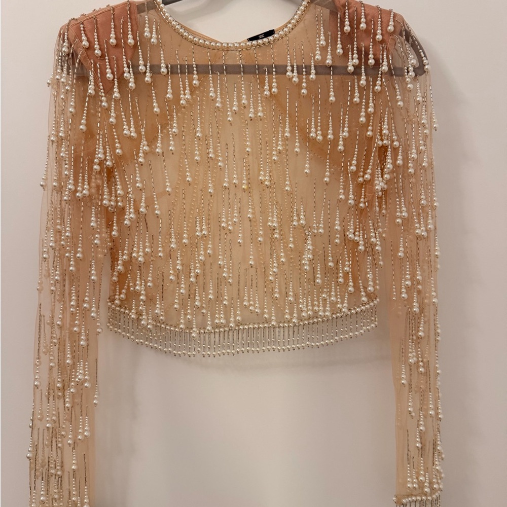 Elegant Pearl Embellished Crop Top Elisabetta Franchi - Picture 2 of 4